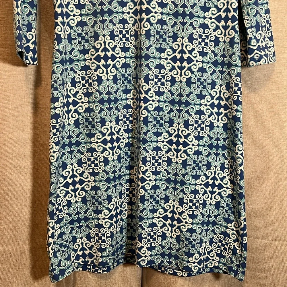J. McLaughlin Blue and White 3/4 Sleeve Catalina Cloth Dress Size Medium - Picture 4 of 8